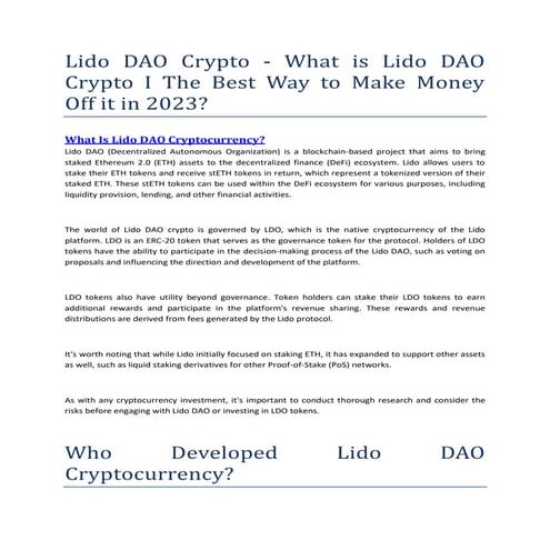 What is Lido DAO Crypto I The Best Way to Make Money Off it in 2023?