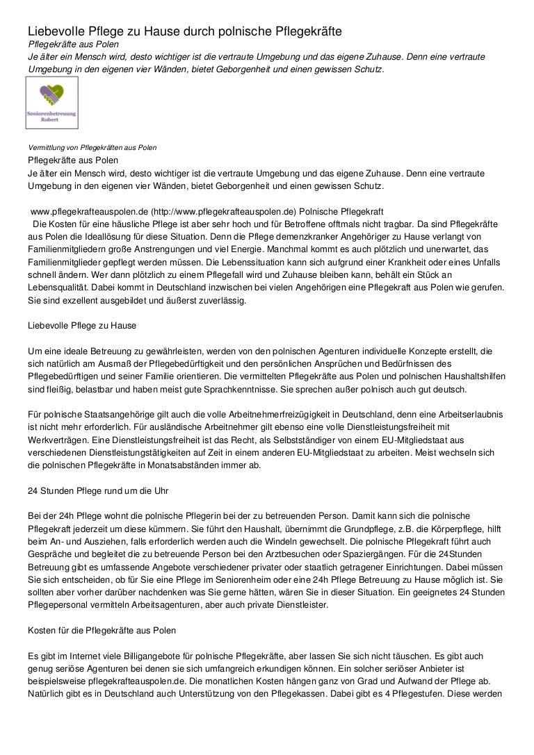 Liebevolle Pflege Zu Hause Durch Polnische Pflegekrafte