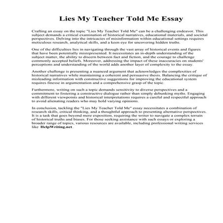 Lies My Teacher Told Me Essay. Duquesne University | PDF