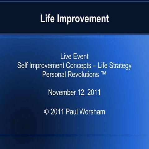 Life improvement workshop - Self-development - Personal Revolutions event