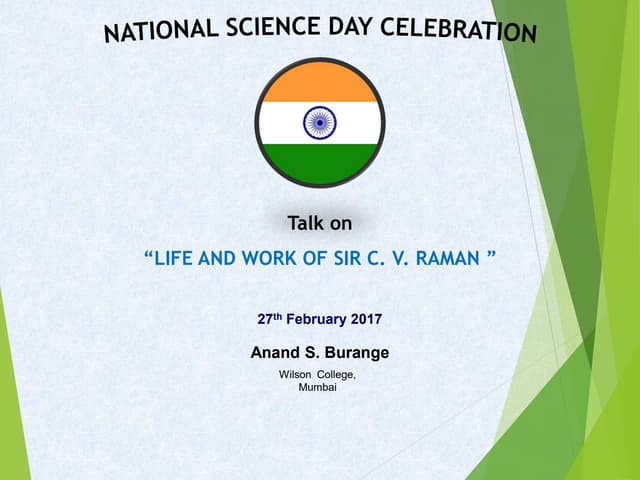 LIFE AND WORK OF SIR C. V. RAMAN - Inspiration