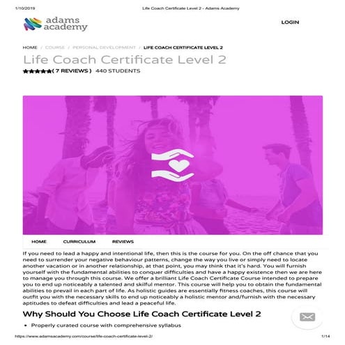 Life Coach Certificate Level 2 - Adamsacademy