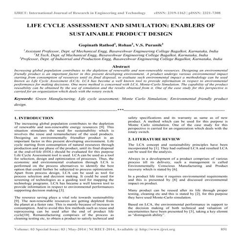 Life cycle assessment and simulation enablers of sustainable product design