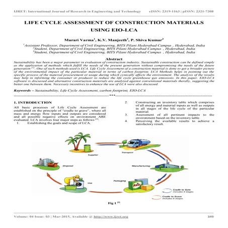 Life cycle assessment of construction materials using eio lca
