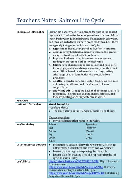 Life cycle teachers notes