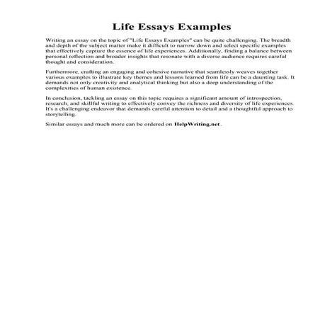 Life Essays Examples