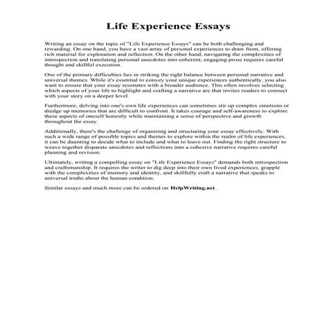 Life Experience Essays. Lincoln Trail College