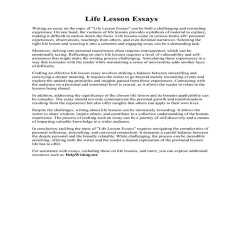 Life Lesson Essays. Life Lessons Essay Example  Topics and Well Written Essay...