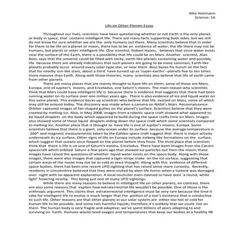 Life On Other Planets Essay