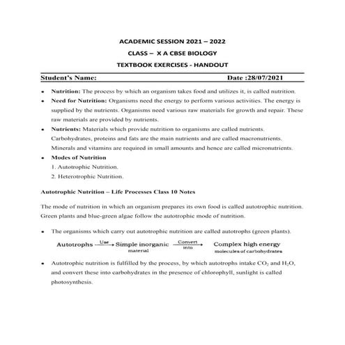 Life processes notes