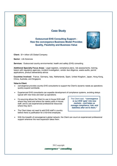 Case Study Outsourced EHS Consulting Support
