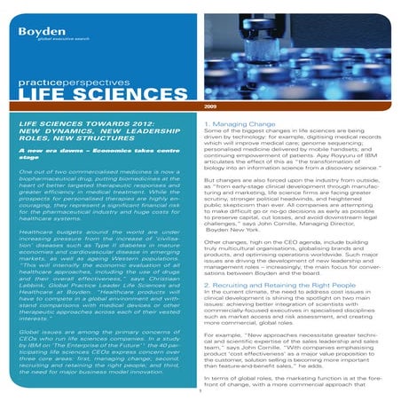 Life Sciences Towards 2012