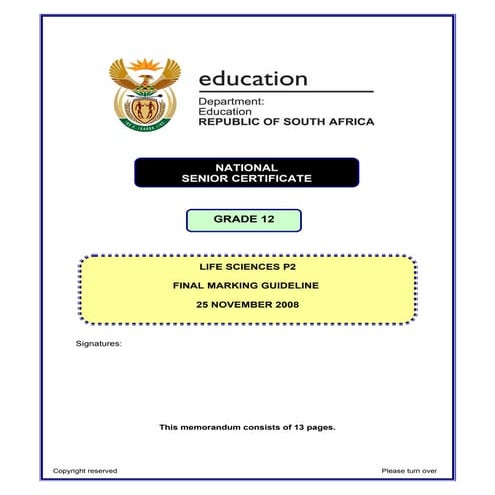 Life sciences p2 nov 2008 eng memo final