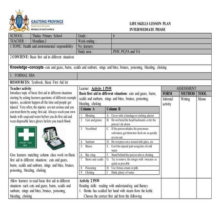 Life skills lesson plan term 4