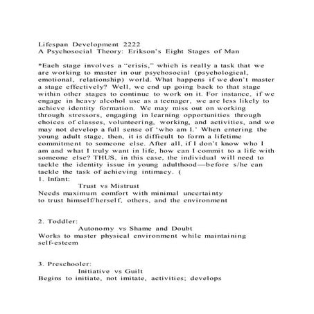 Lifespan Development 2222A Psychosocial Theory Erikson’s Eight 