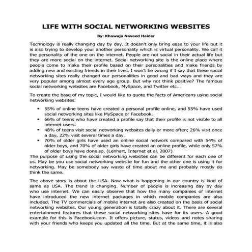 Life with social networking websites