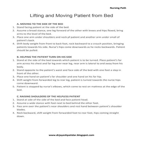 Lifting and moving patient from bed