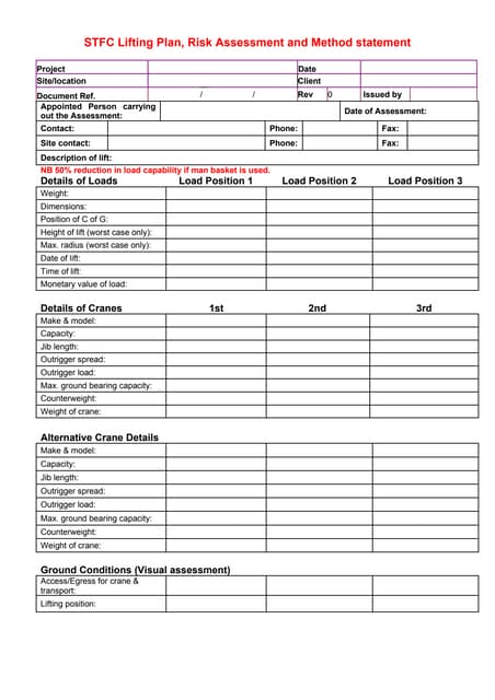 Lifting plan template