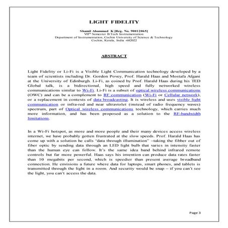 Light Fidelity ( Li-Fi ) Seminar Report