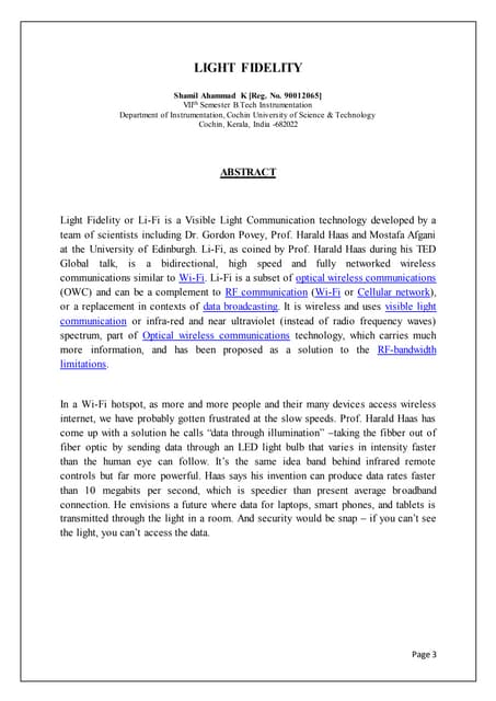 Light Fidelity ( Li-Fi ) Seminar Report
