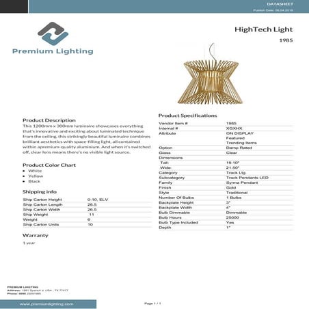 Lighting and Electricity Datasheet Template