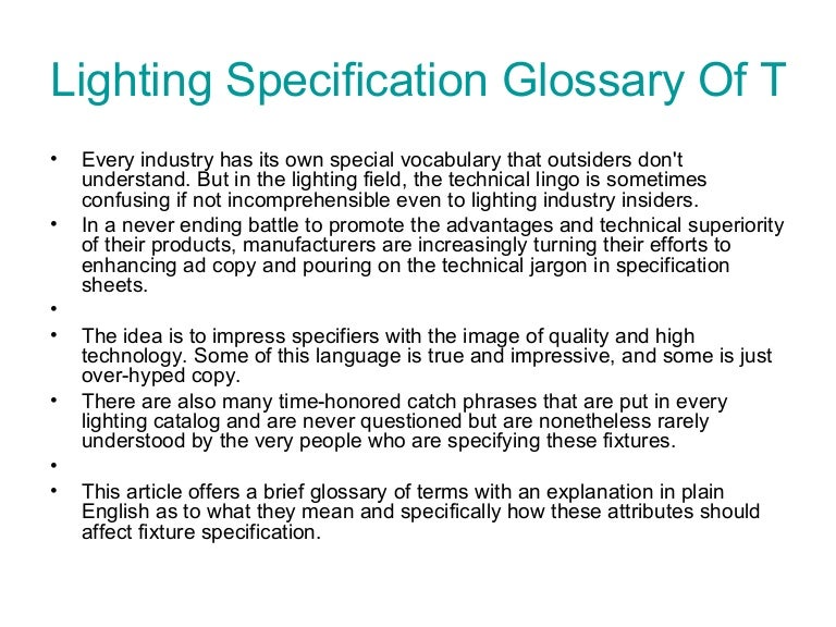 Lighting specification glossary of terms