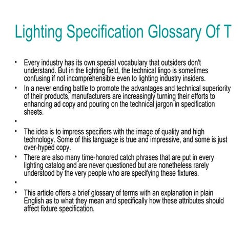 Lighting specification glossary of terms