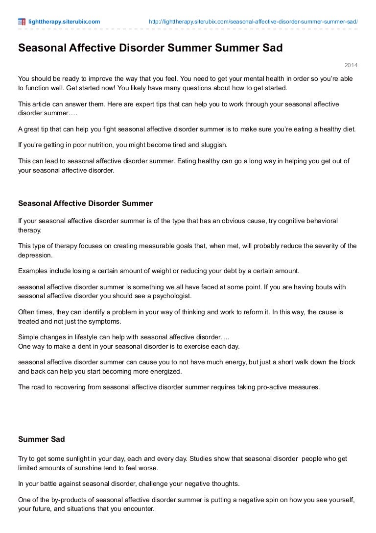 Seasonal Affective Disorder Summer Summer Sad