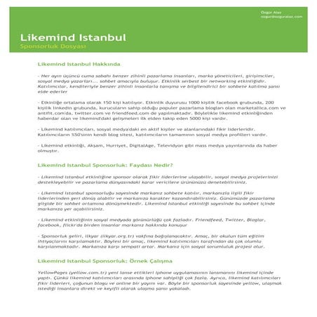 Likemind Istanbul sponsorluk dosyası