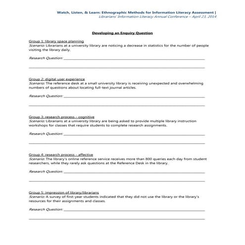 Watch, listen & learn: ethnographic methods for information literacy assessme...