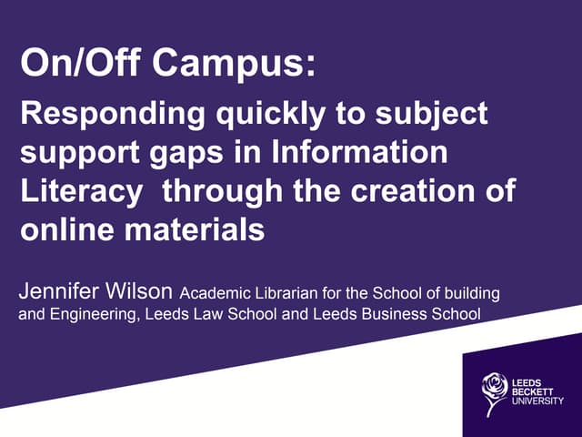 On/off campus: responding quickly to subject support gaps in information lite...