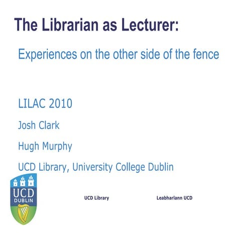 The librarian as lecturer : experiences on the other side of the fence. Autho...