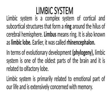 LIMBIC SYSTEM physiology on the limbic system | PPTX