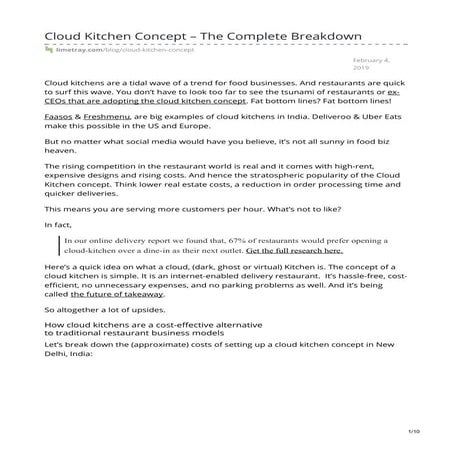 Cloud Kitchen Concept – The Complete Breakdown | PDF