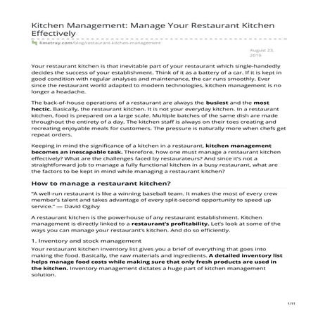 Kitchen Management: Manage Your Restaurant Kitchen Effectively