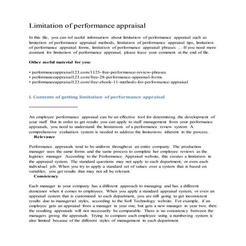 Limitation of performance appraisal