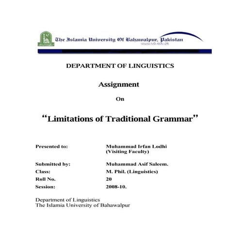 Limitations Of Traditional Grammar