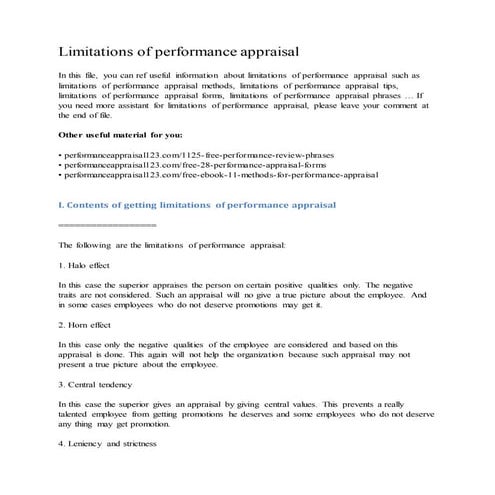 Limitations of performance appraisal