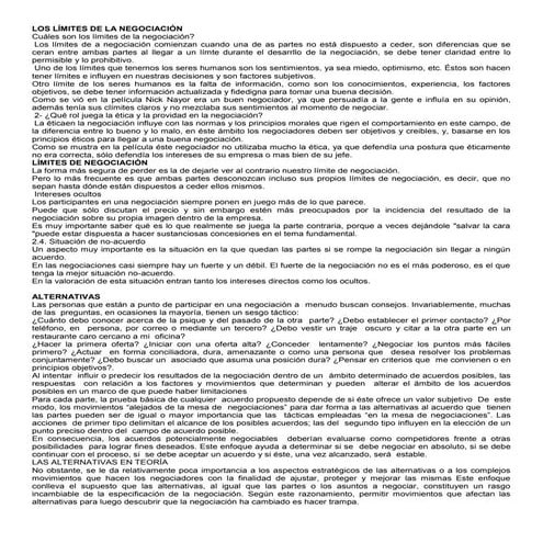 Limites  de  la negociacion resumen