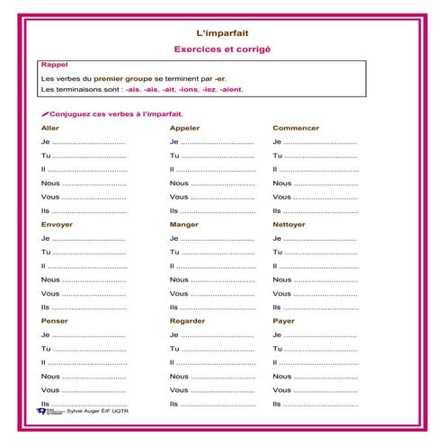 L'imparfait conjugaison exercices et corrige