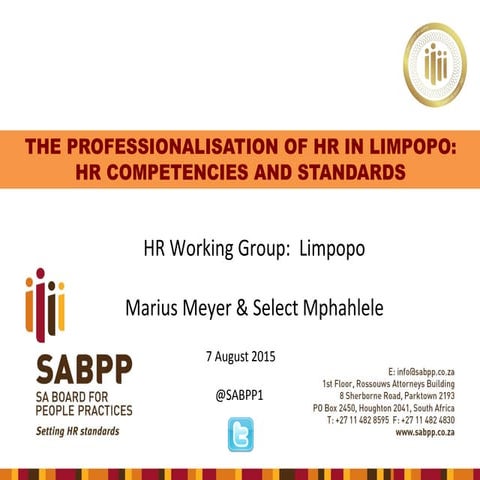 The Professionalisation of HR in Limpopo: HR Competencies and Standards