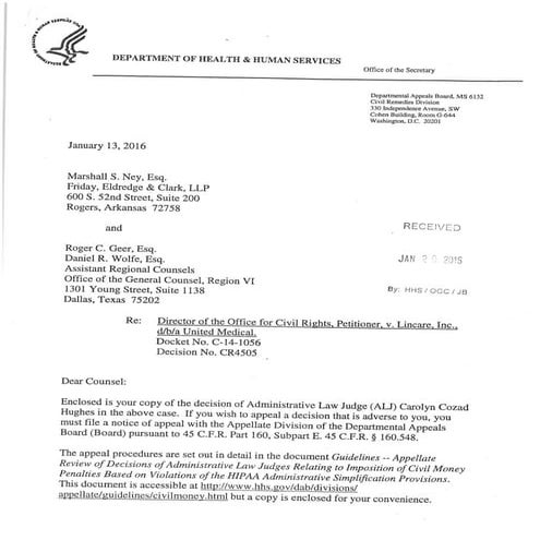Lincare HIPAA remediated decision by administrative judge