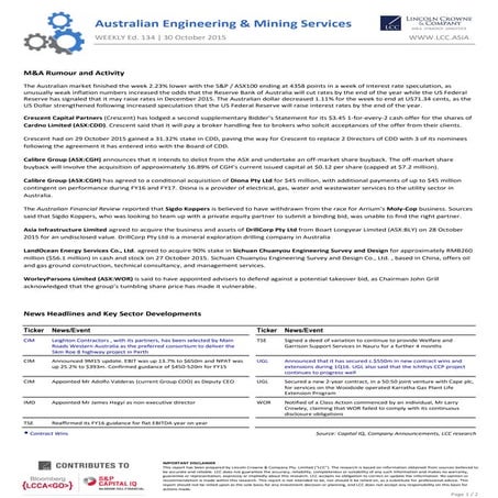 Lincoln crowne Engineering Contractors Weekly Report Edition 134 30102015