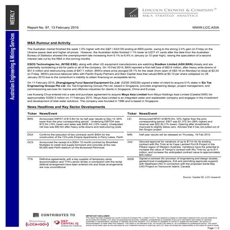 Lincoln Crowne & Company Engineering Mining Services Report No 97  13022015