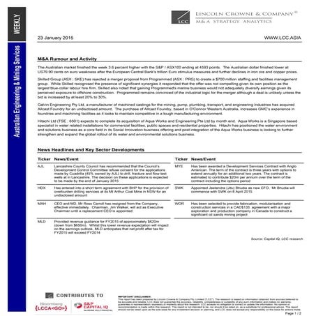 Lincoln Crowne & Company Engineering Mining Services Weekly 23012015