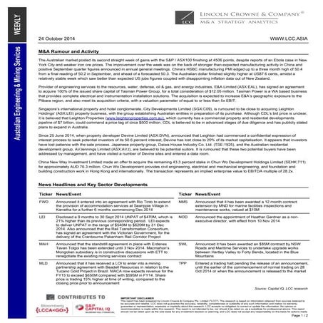 Lincoln Crowne & Company Engineering Mining Services Weekly 24102014