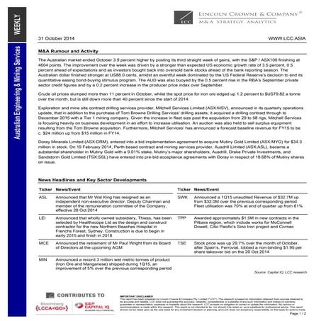 Lincoln Crowne & Company Engineering Mining Services Weekly 31102014