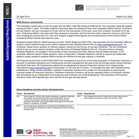 Lincoln Crowne Engineering Weekly 25042014