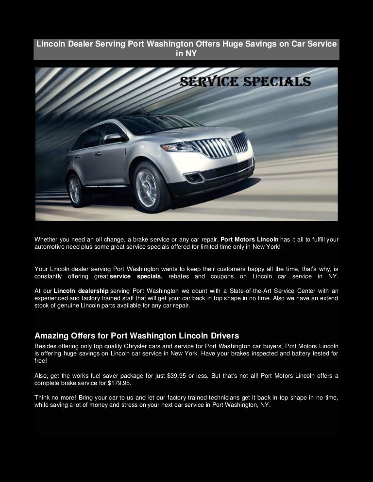 Lincoln Dealer Serving Port Washington Offers Huge Savings On Car Ser