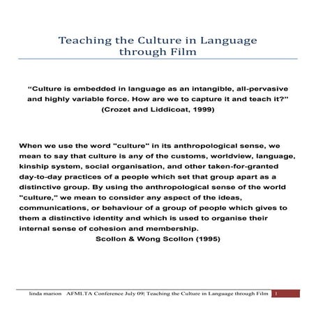 Teaching The Culture In Language Through Film handout Linda Marion